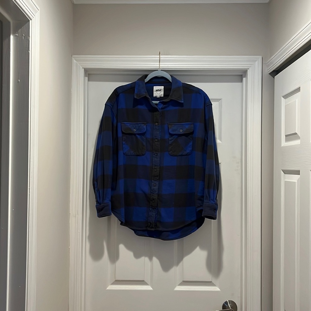 Aerie blue plaid heavy flannel button. Down